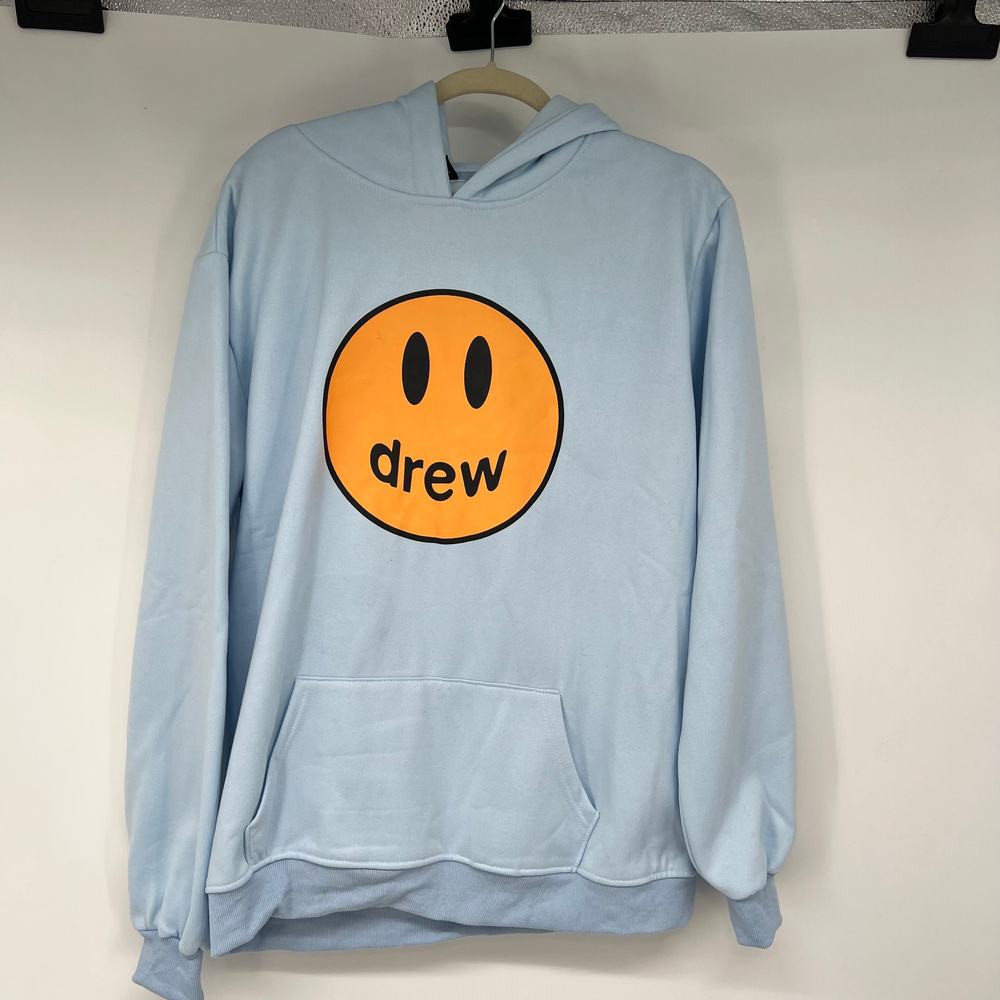 NWT Drew House Mascot Hoodie Men's Sze XXL Baby Blue Cotton Fleece Graphic Print